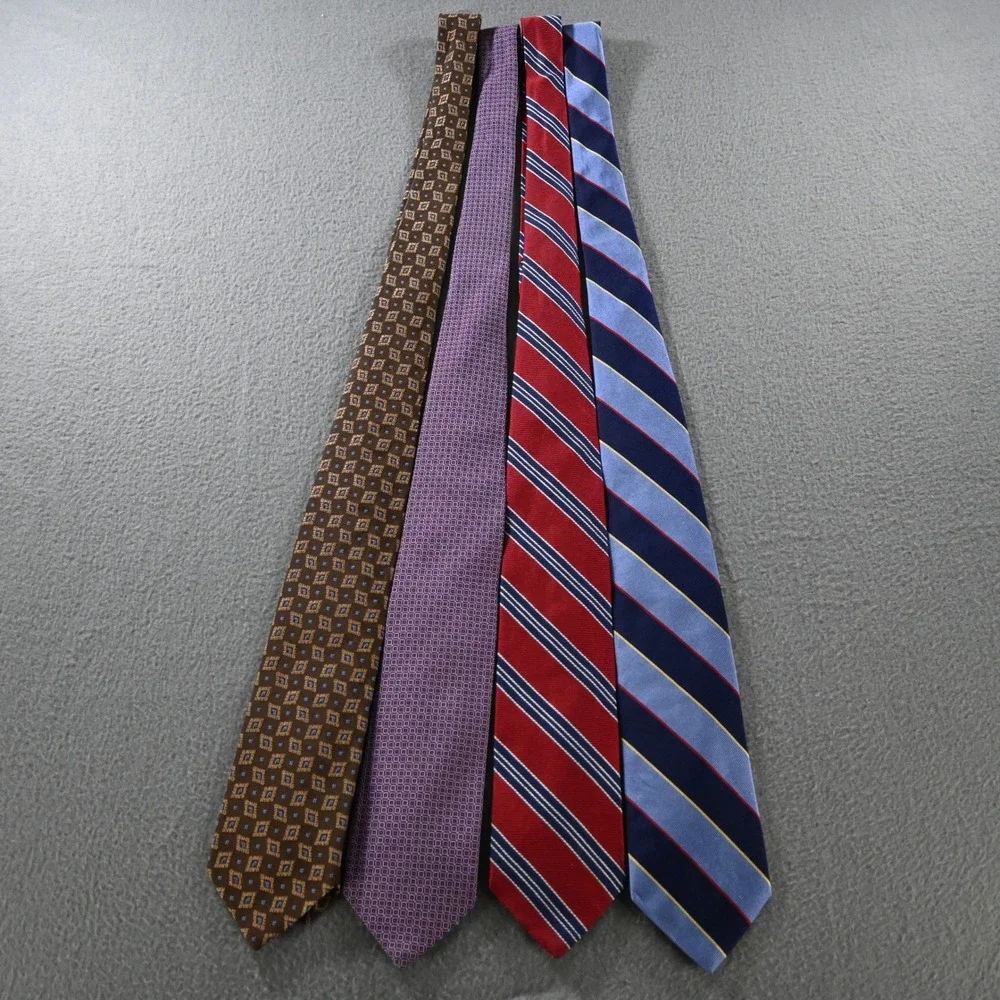 Brooks Brothers Mens Silk Necktie Lot 4 Striped Geometric Ties OS Multicolor
